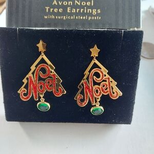 Avon Gold-Tone Noel Earrings with Red and Green Accents